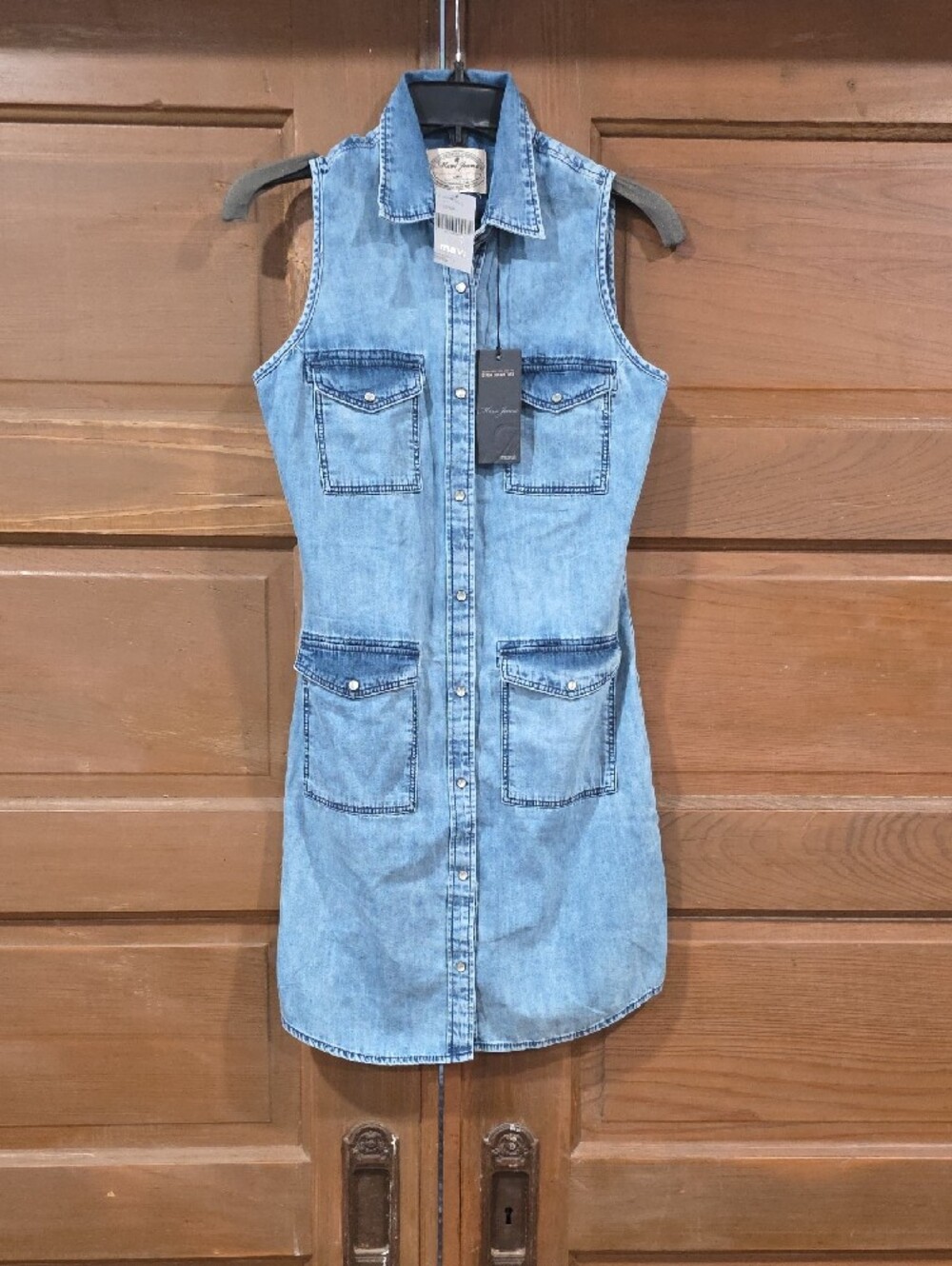 Mavi Sleeveless Light Blue Denim Shirt Dress with Patch Pockets - Picture 5 of 8